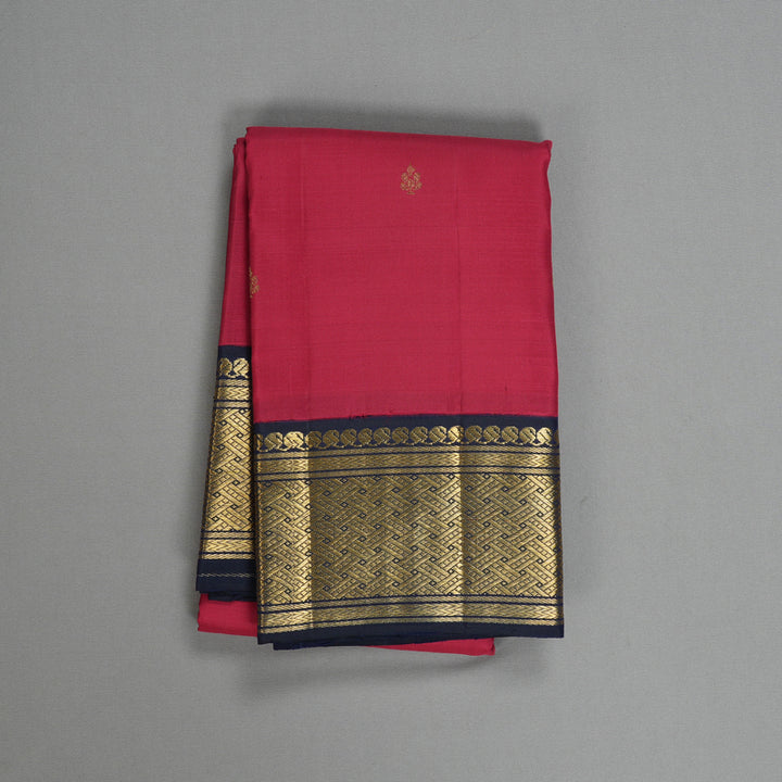 Hayagrivas Handloom Maroonish-Pink Kanjivaram Silk Saree with Navy Blue Border HBF302E1-1