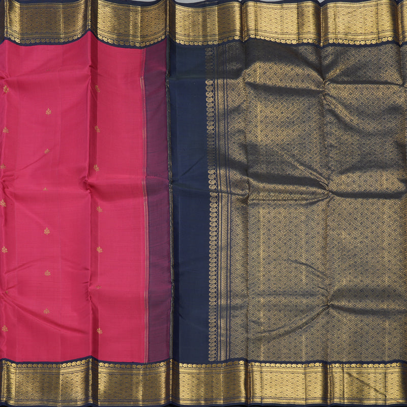 Hayagrivas Handloom Maroonish-Pink Kanjivaram Silk Saree with Navy Blue Border HBF302E1-1