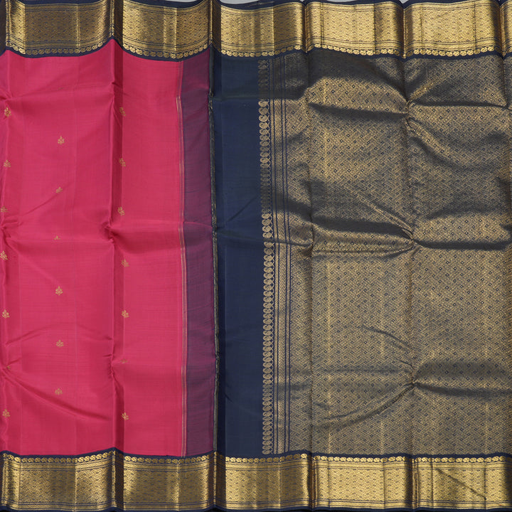 Hayagrivas Handloom Maroonish-Pink Kanjivaram Silk Saree with Navy Blue Border HBF302E1-1
