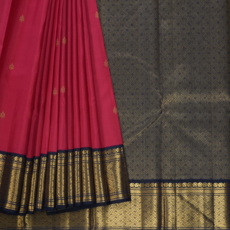Hayagrivas Handloom Maroonish-Pink Kanjivaram Silk Saree with Navy Blue Border HBF302E1-1