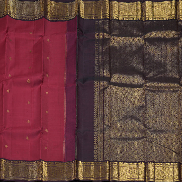 Hayagrivas Handloom Pinkish Maroon Kanjivaram Silk Saree with Nagapazham Border HBF302E2-1