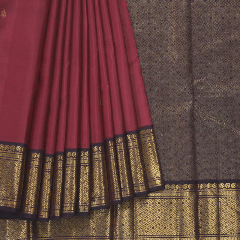 Hayagrivas Handloom Pinkish Maroon Kanjivaram Silk Saree with Nagapazham Border HBF302E2-1
