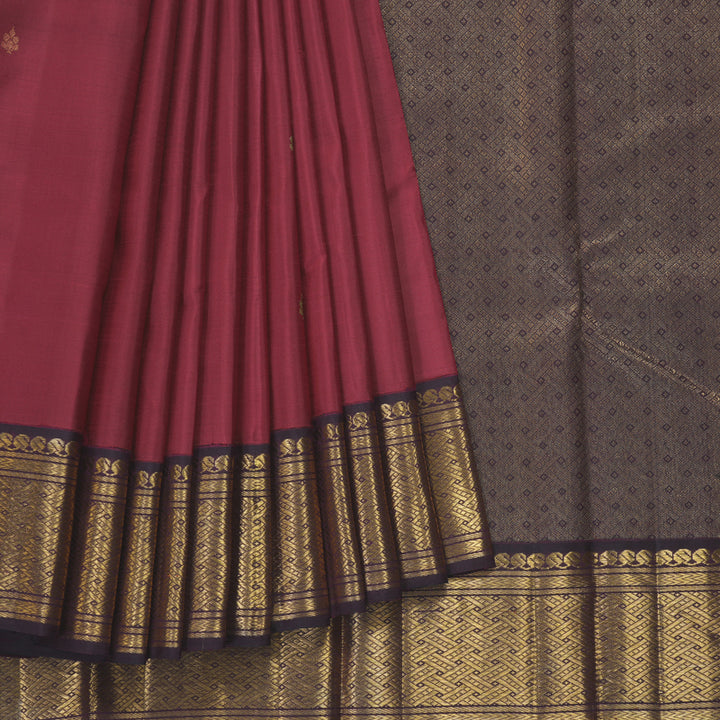 Hayagrivas Handloom Pinkish Maroon Kanjivaram Silk Saree with Nagapazham Border HBF302E2-1