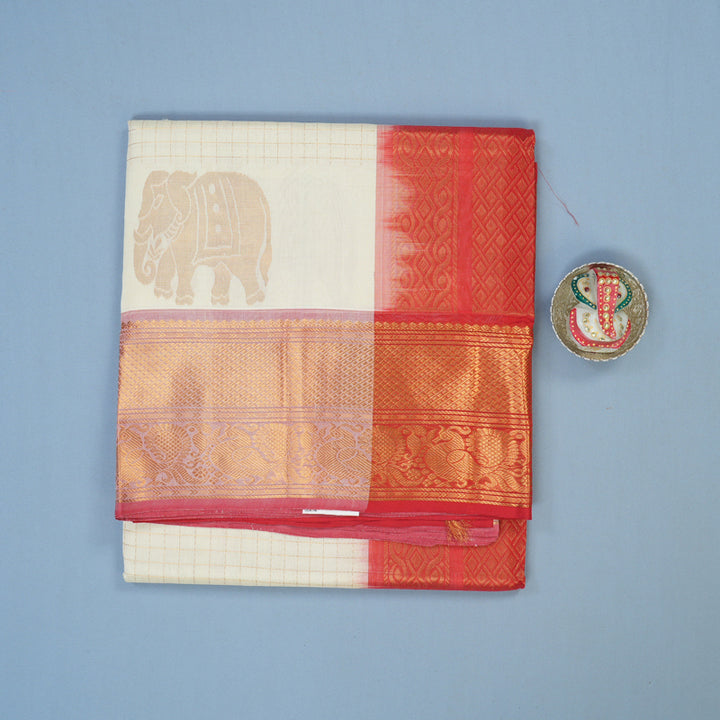 Hayagrivas Half-White Pure Silk Cotton Saree HBF42D12-2
