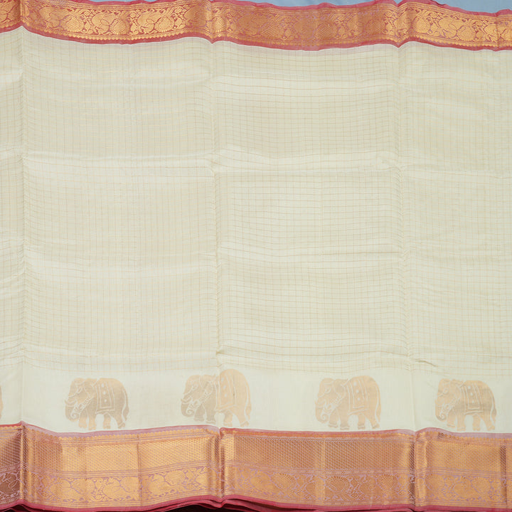 Hayagrivas Half-White Pure Silk Cotton Saree HBF42D12-2