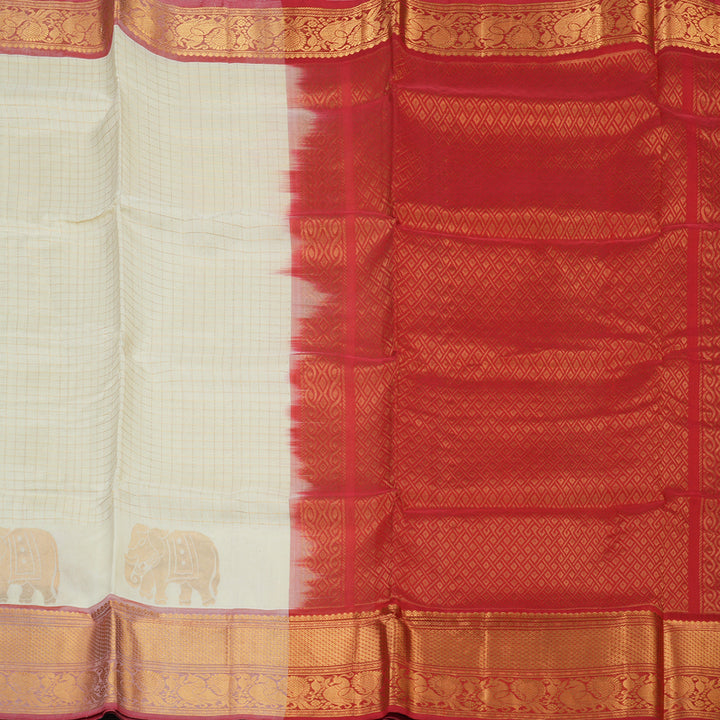 Hayagrivas Half-White Pure Silk Cotton Saree HBF42D12-2