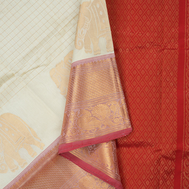 Hayagrivas Half-White Pure Silk Cotton Saree HBF42D12-2