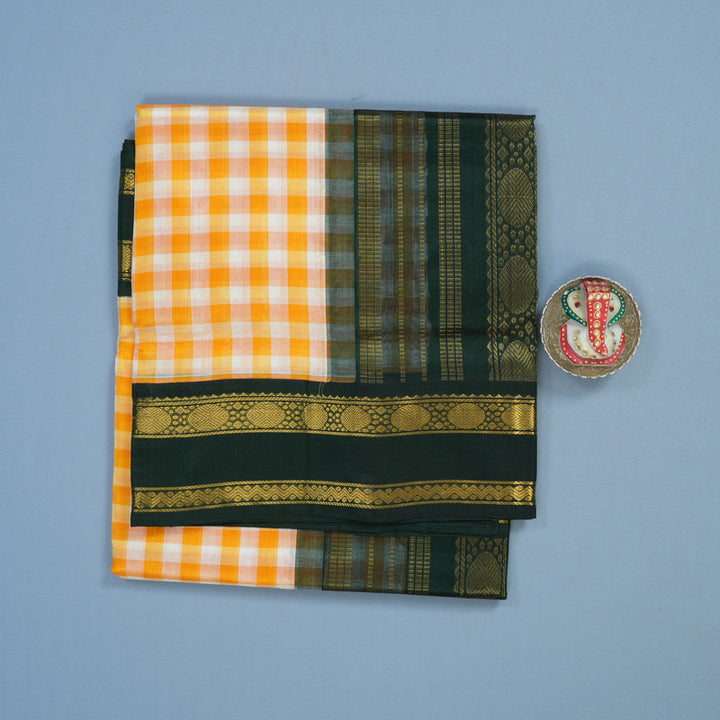 Hayagrivas Orange & White Checks Pure Silk Cotton Saree HBF42D5-1