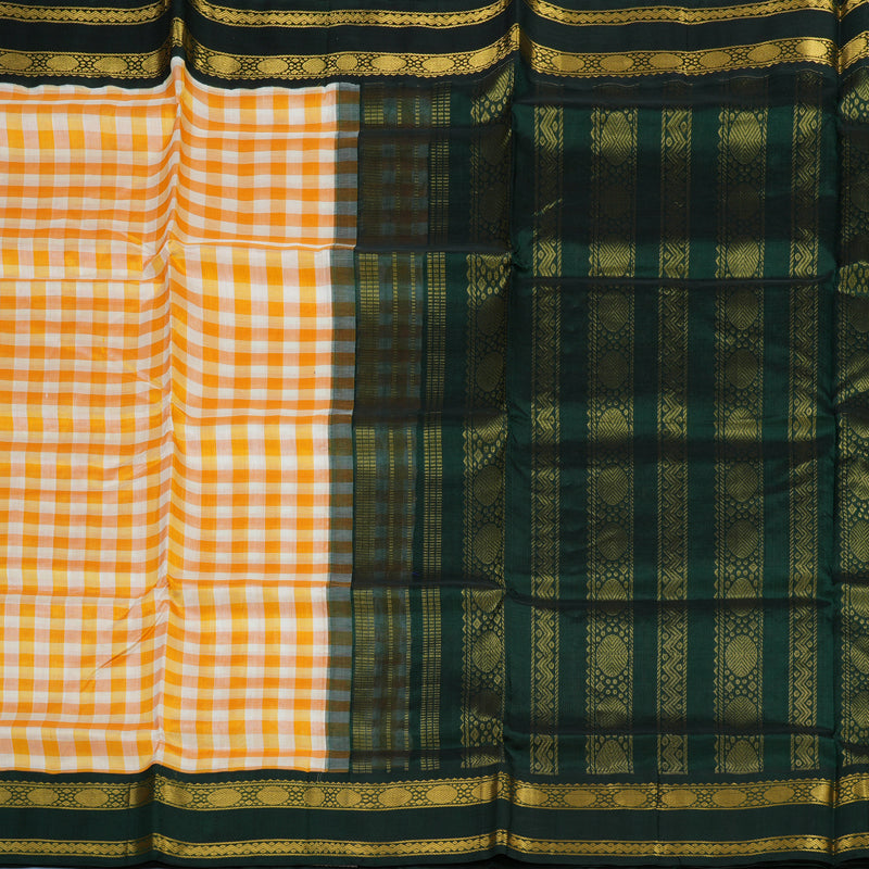 Hayagrivas Orange & White Checks Pure Silk Cotton Saree HBF42D5-1