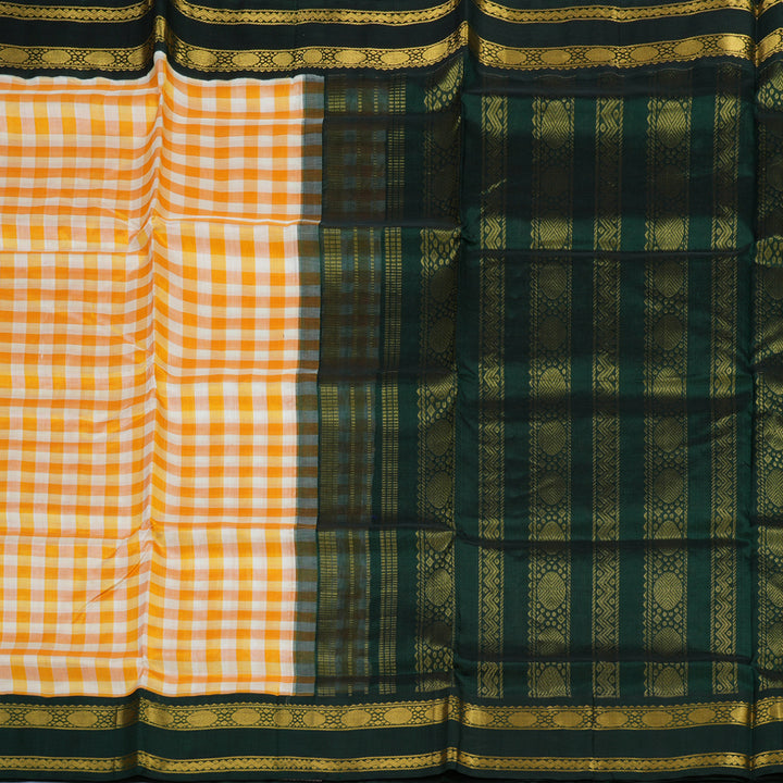 Hayagrivas Orange & White Checks Pure Silk Cotton Saree HBF42D5-1