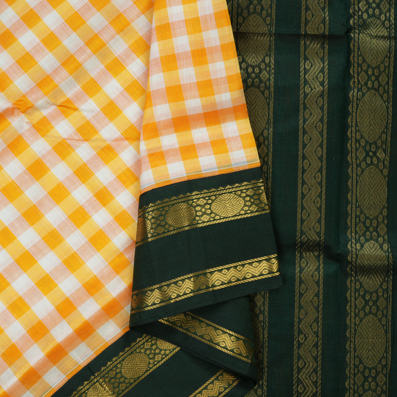 Hayagrivas Orange & White Checks Pure Silk Cotton Saree HBF42D5-1