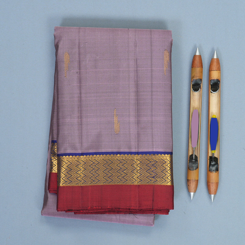 Hayagrivas Handloom Mauve Kanjivaram Silk Saree with Blue &amp; Maroon Border HBF463F1-18