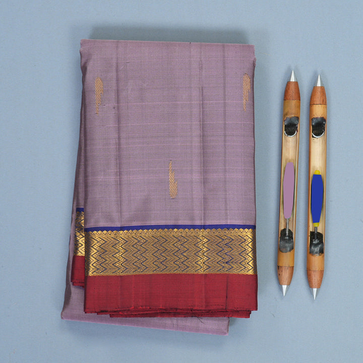 Hayagrivas Handloom Mauve Kanjivaram Silk Saree with Blue &amp; Maroon Border HBF463F1-18