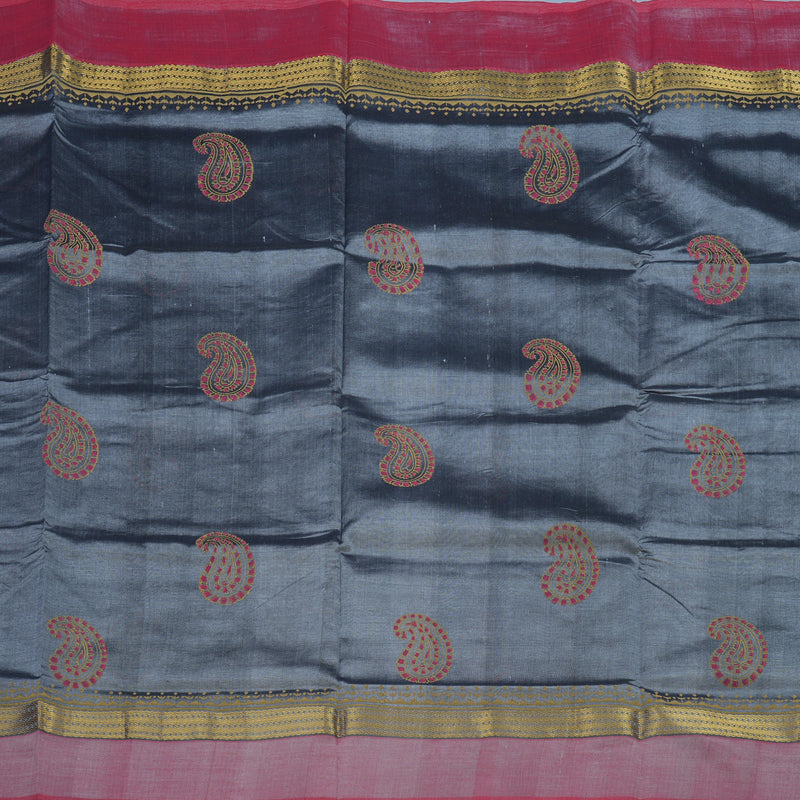 Hayagrivas Grey Pure Printed Silk Cotton Saree HBF62D1-2
