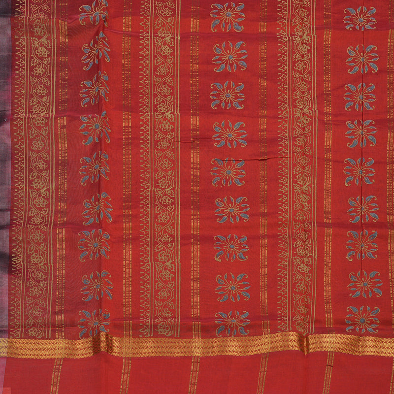 Hayagrivas Grey Pure Printed Silk Cotton Saree HBF62D1-2