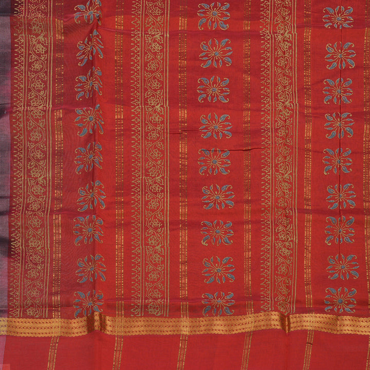 Hayagrivas Grey Pure Printed Silk Cotton Saree HBF62D1-2
