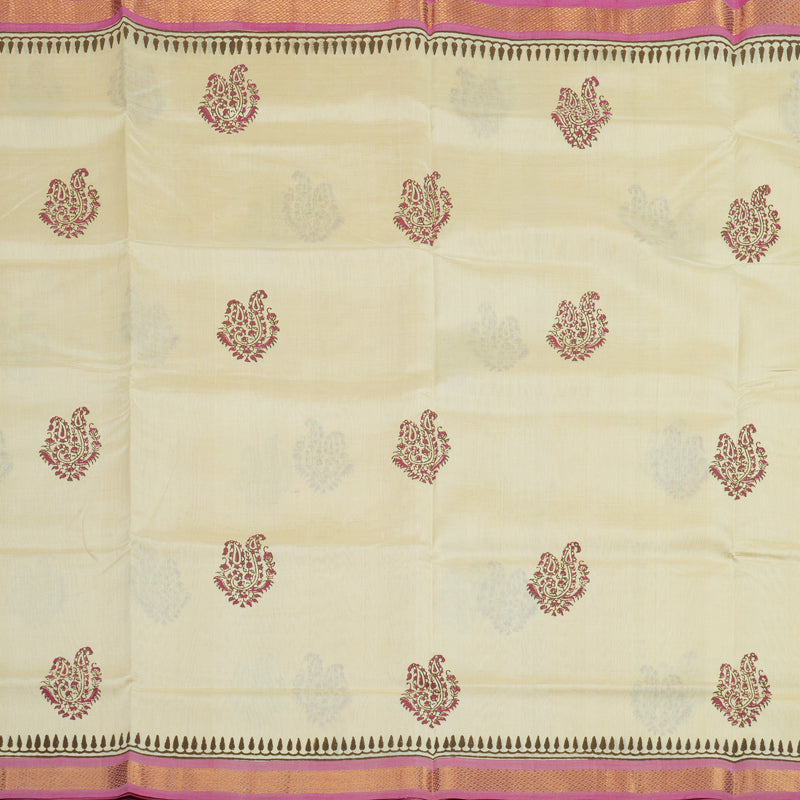 Hayagrivas Ivory Pure Printed Silk Cotton Saree HBF62D1-3