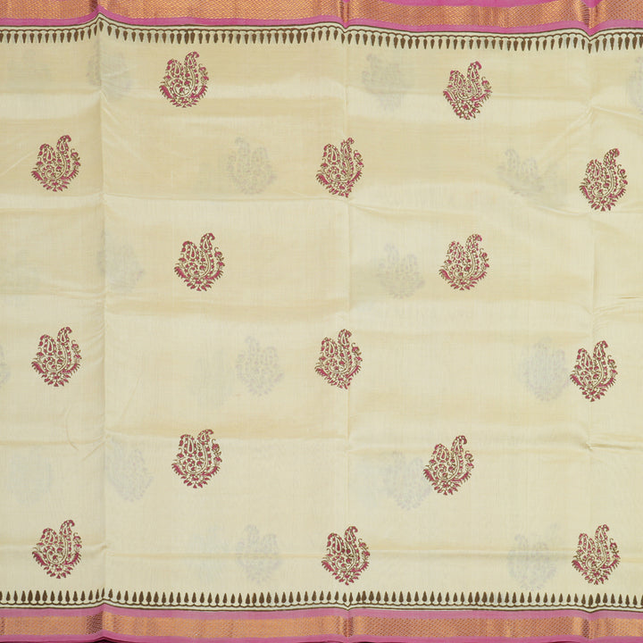 Hayagrivas Ivory Pure Printed Silk Cotton Saree HBF62D1-3