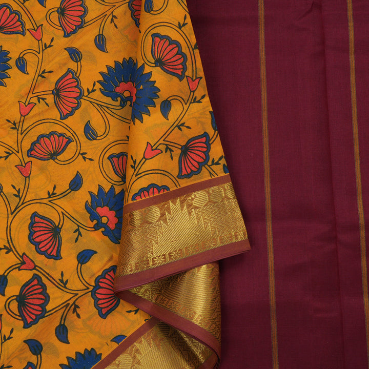 Hayagrivas Turmeric Yellow Pure Printed Silk Cotton Saree HBF62D2-4