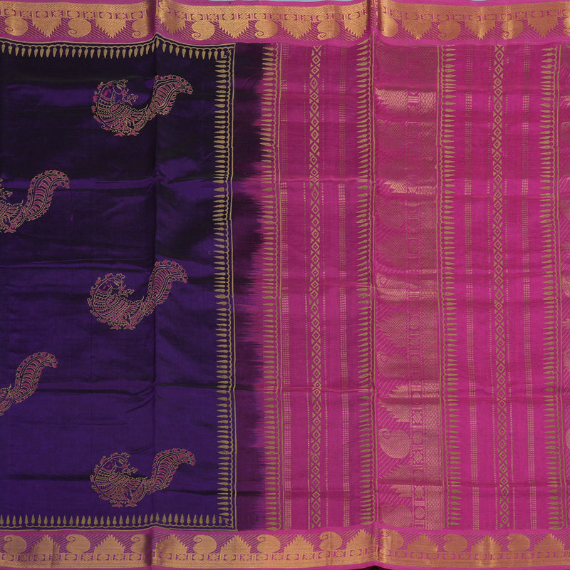 Hayagrivas Purple Pure Printed Silk Cotton Saree HBF62D3-3