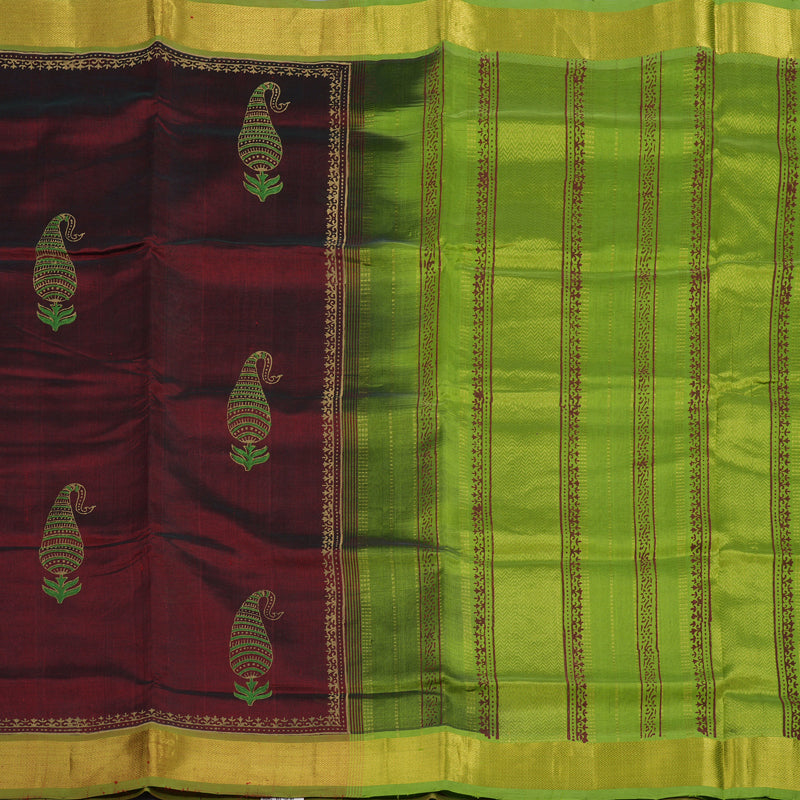 Hayagrivas Wine Maroon Pure Printed Silk Cotton Saree HBF62D3-4