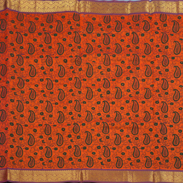 Hayagrivas Fanta Orange Pure Printed Silk Cotton Saree HBF62D3-7