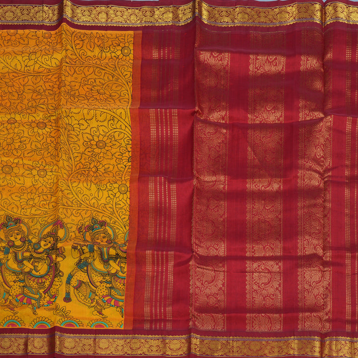 Hayagrivas Turmeric Yellow Pure Printed Silk Cotton Saree HBF62D4-3