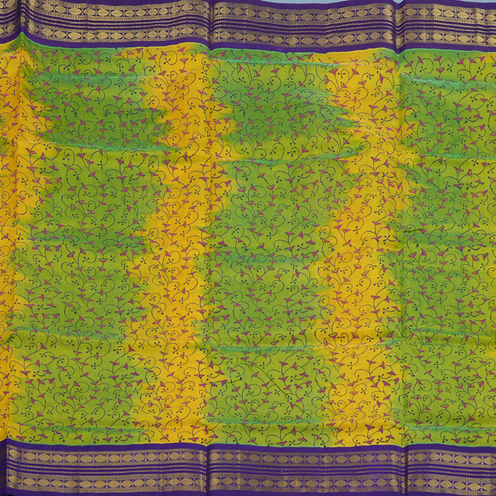 Hayagrivas Fluoresecent Green & Yellow Pure Printed Silk Cotton Saree HBF62D4-7