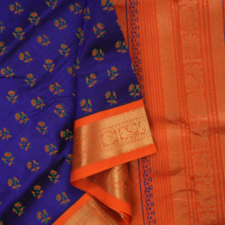Hayagrivas Royal Blue Pure Printed Silk Cotton Saree HBF62D4-8