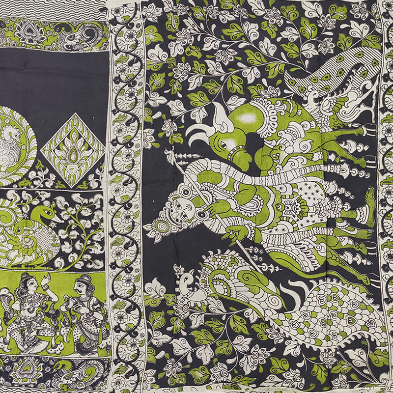 Hayagrivas Green &amp; Black Kalamkari Cotton Saree SSCBF73E2-1