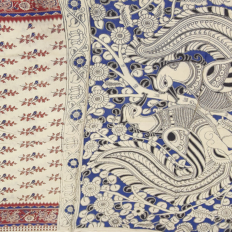 Hayagrivas Beige Kalamkari Cotton Saree SSCBF73E1-17