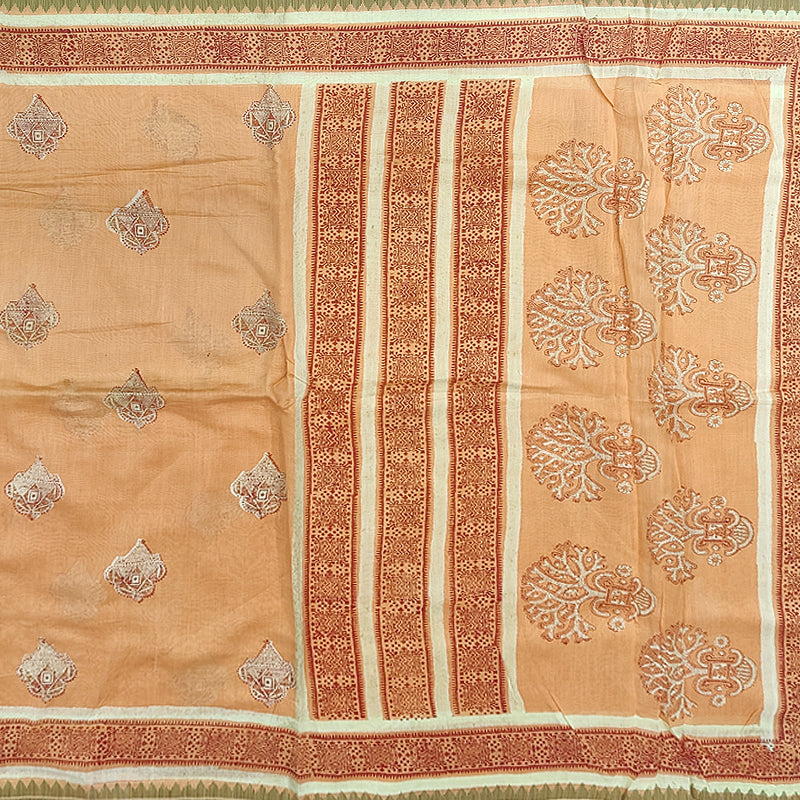 Hayagrivas Peach Orange Pure Chanderi Cotton Saree KBE2040A1-8