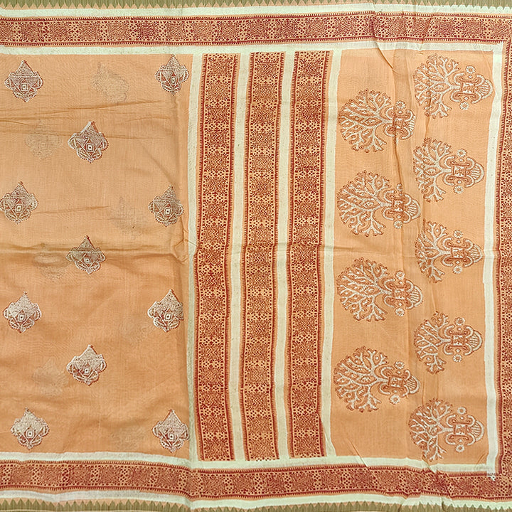 Hayagrivas Peach Orange Pure Chanderi Cotton Saree KBE2040A1-8