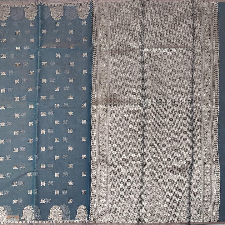 Hayagrivas Bluish-Grey Fancy Kora Cotton Saree KBE93D7-7