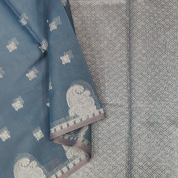Hayagrivas Bluish-Grey Fancy Kora Cotton Saree KBE93D7-7