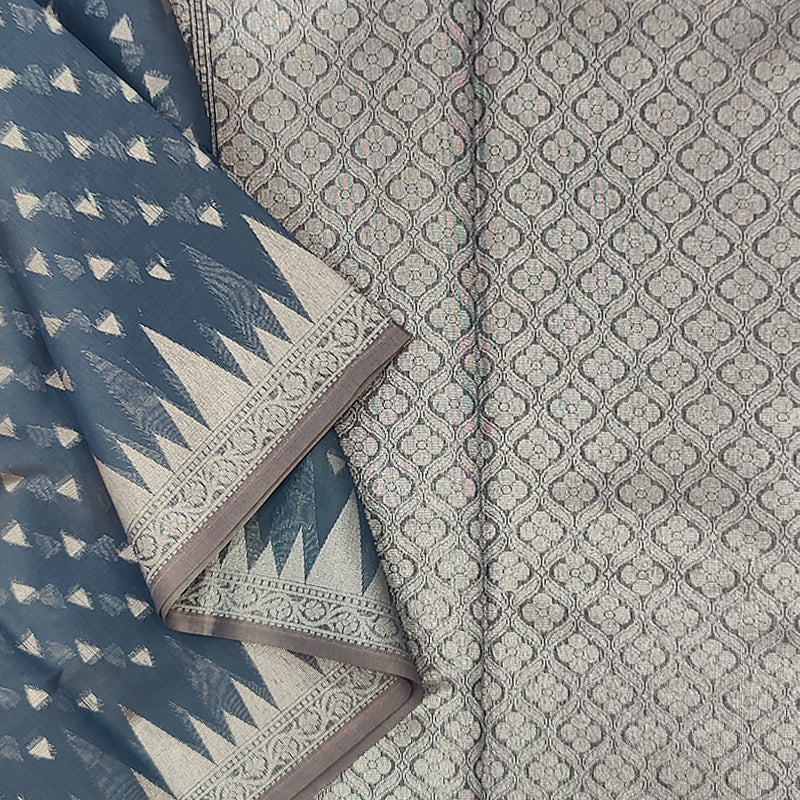 Hayagrivas Bluish-Grey Fancy Kora Cotton Saree KBE93D9-8