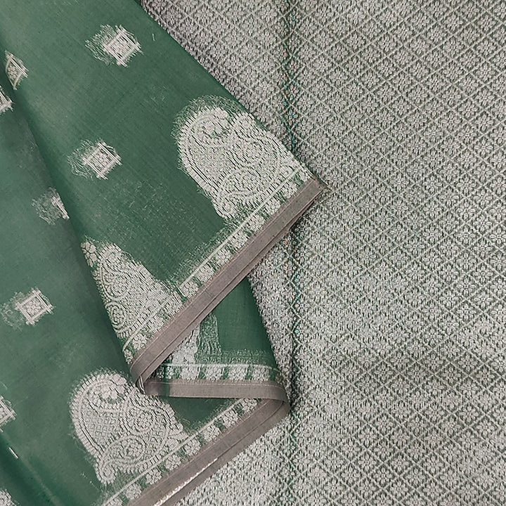 Hayagrivas Green Fancy Kora Cotton Saree KBE93D7-3