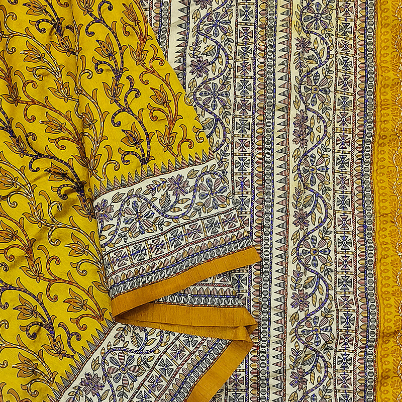 Hayagrivas Mustard Yellow Fancy Cotton Saree KBE2544C6-4