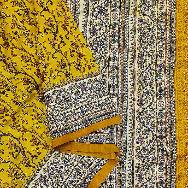 Hayagrivas Mustard Yellow Fancy Cotton Saree KBE2544C6-4