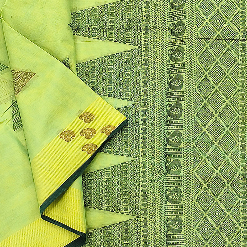 Hayagrivas Yellowish-Green Pure Cotton Saree KBE1891L1-11