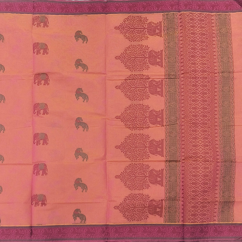 Hayagrivas Peach Orange Pure Cotton Saree KBE2163A13-4