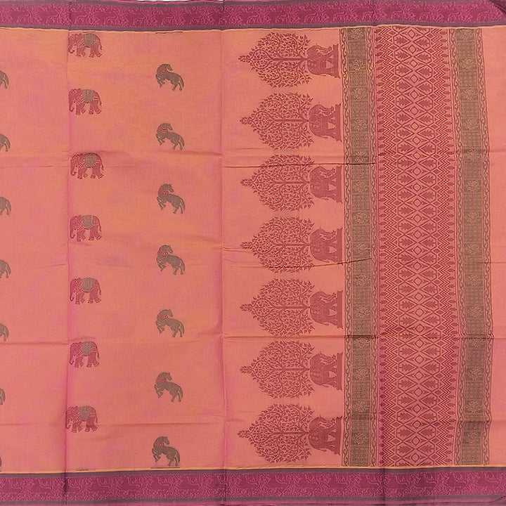 Hayagrivas Peach Orange Pure Cotton Saree KBE2163A13-4