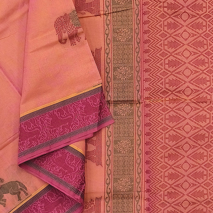 Hayagrivas Peach Orange Pure Cotton Saree KBE2163A13-4