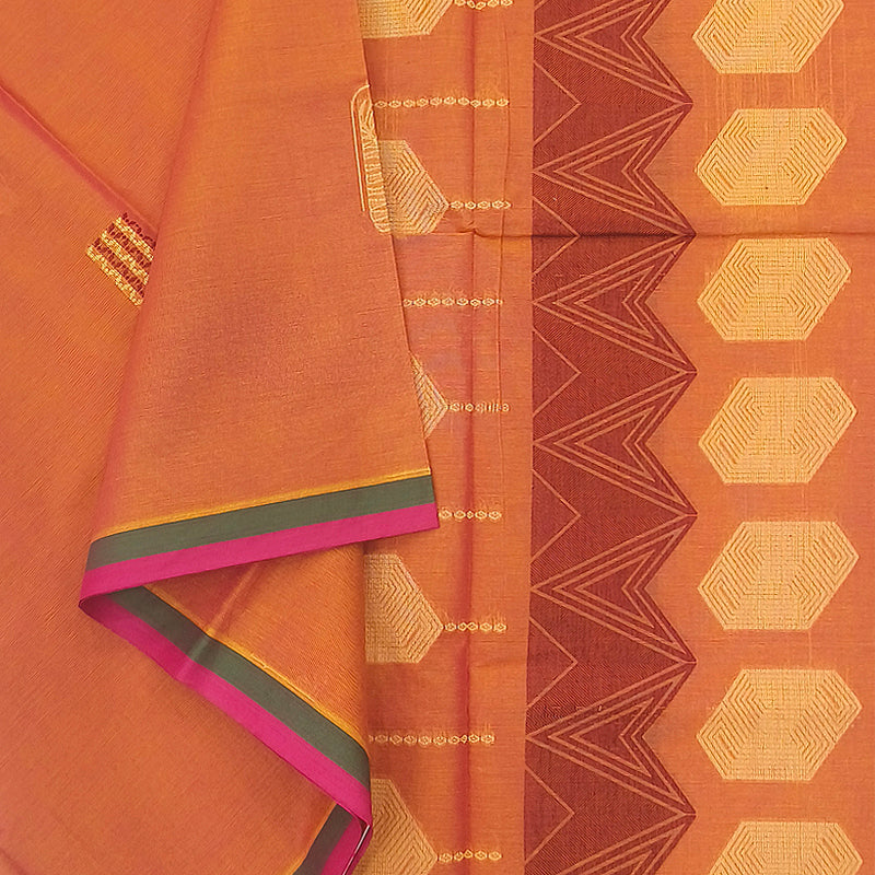 Hayagrivas Orangish-Pink Pure Cotton Saree KBE2160A2-22
