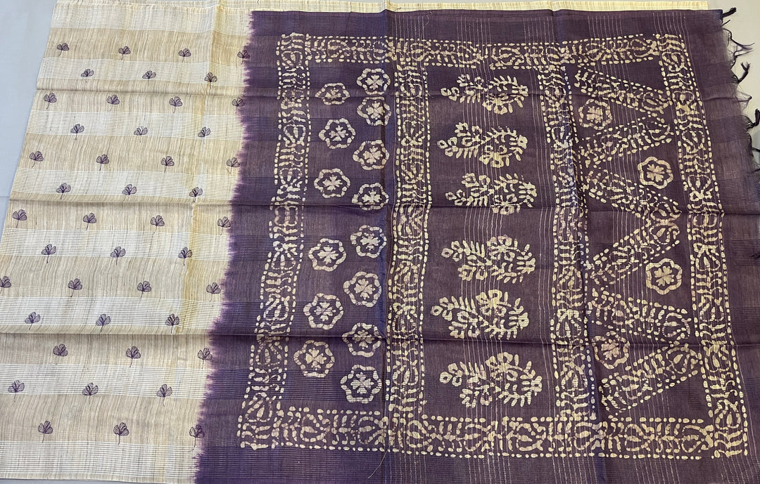 Hayagrivas Beige Semi Tussar Saree SSCBF68E8-6