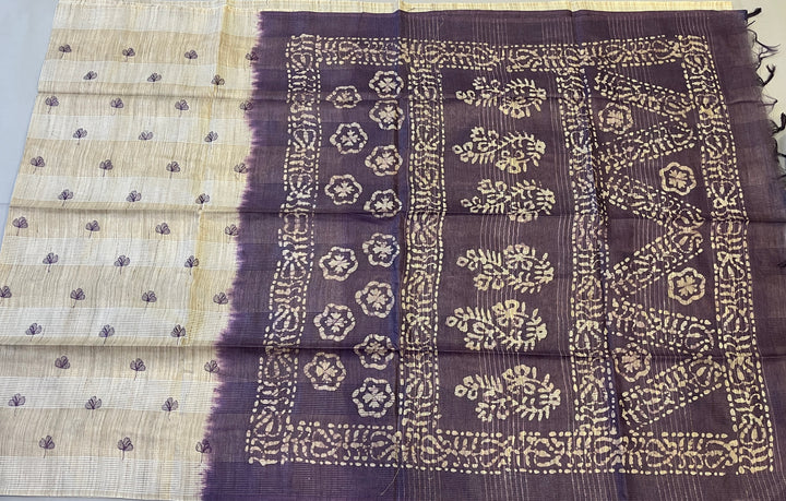 Hayagrivas Beige Semi Tussar Saree SSCBF68E8-6