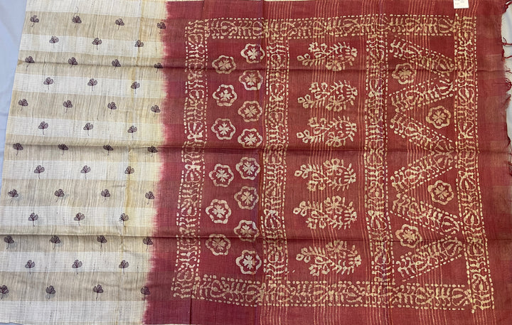 Hayagrivas Beige Semi Tussar Saree SSCBF68E8-5