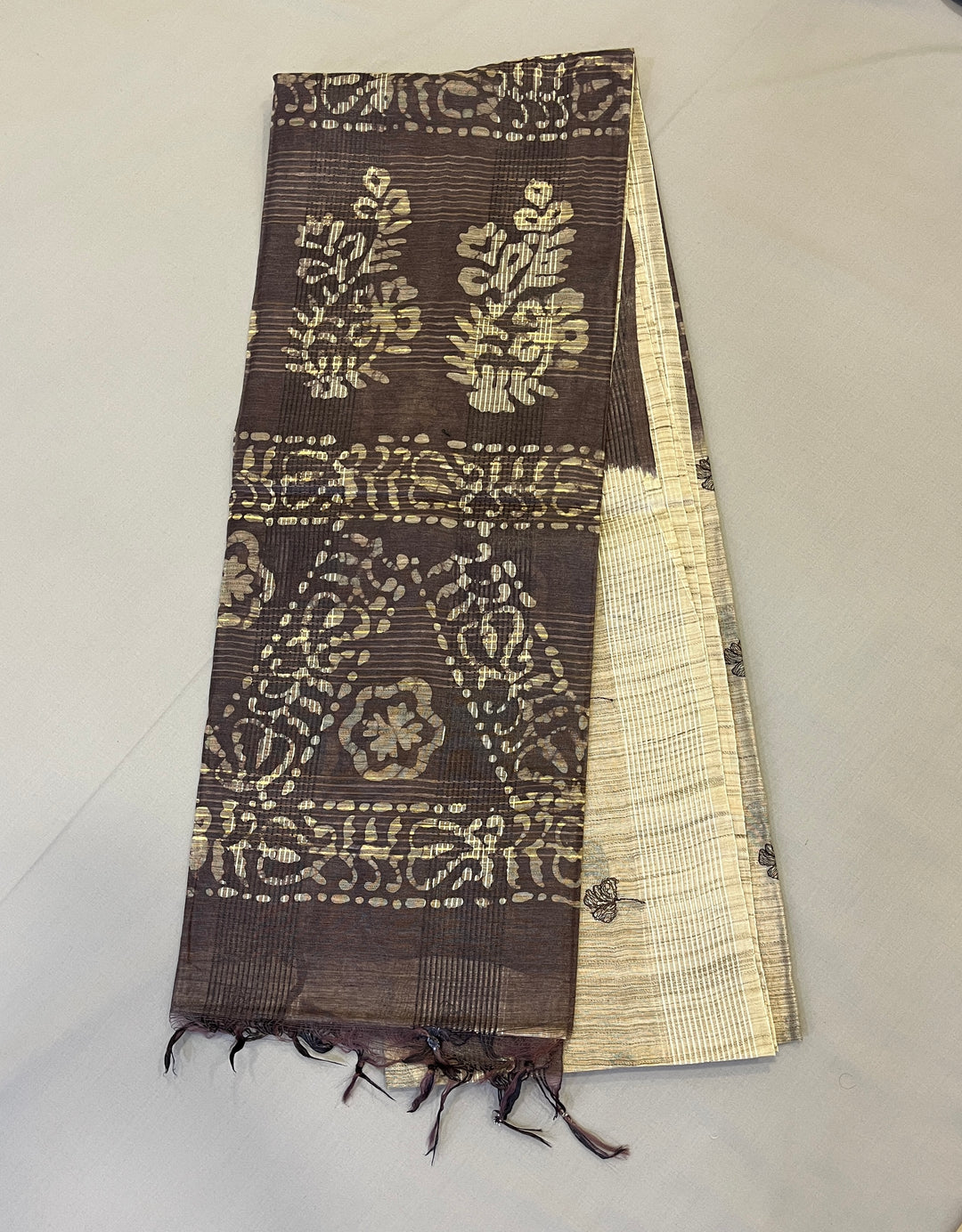 Hayagrivas Beige Semi Tussar Saree SSCBF68E8-2