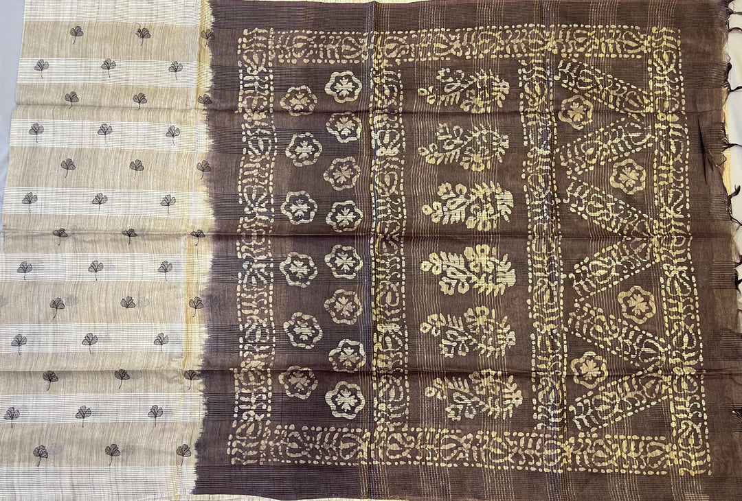 Hayagrivas Beige Semi Tussar Saree SSCBF68E8-2