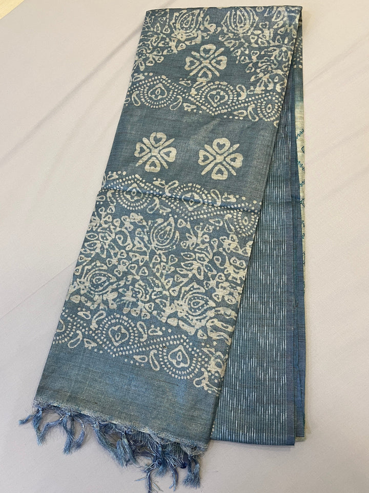 Hayagrivas Silver Grey Semi Tussar Saree SSCBF68E7-9